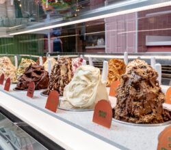 Variedad de helados artesanales en Montana Gelato, Galería Lastarria, Santiago